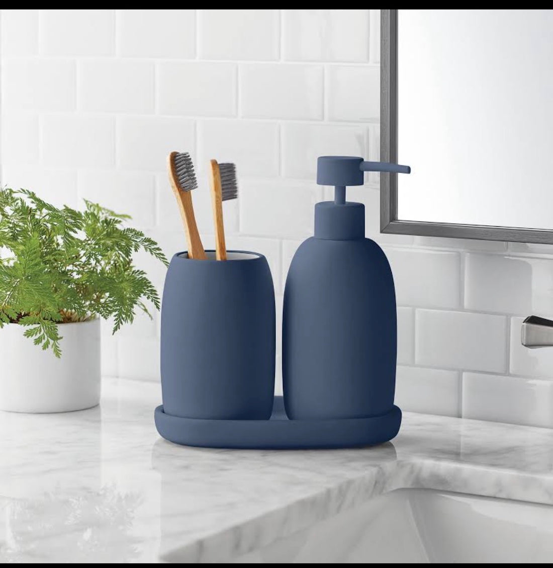 Modern Soap Dispenser Set – 3 Piece Bathroom Organizer Kit
