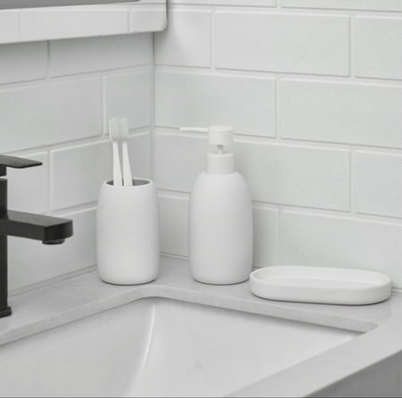 Modern Soap Dispenser Set – 3 Piece Bathroom Organizer Kit