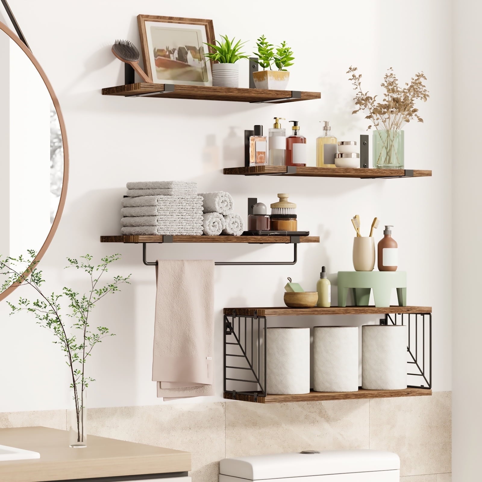 Fairy 4+1 Tier Over-Toilet Floating Shelves