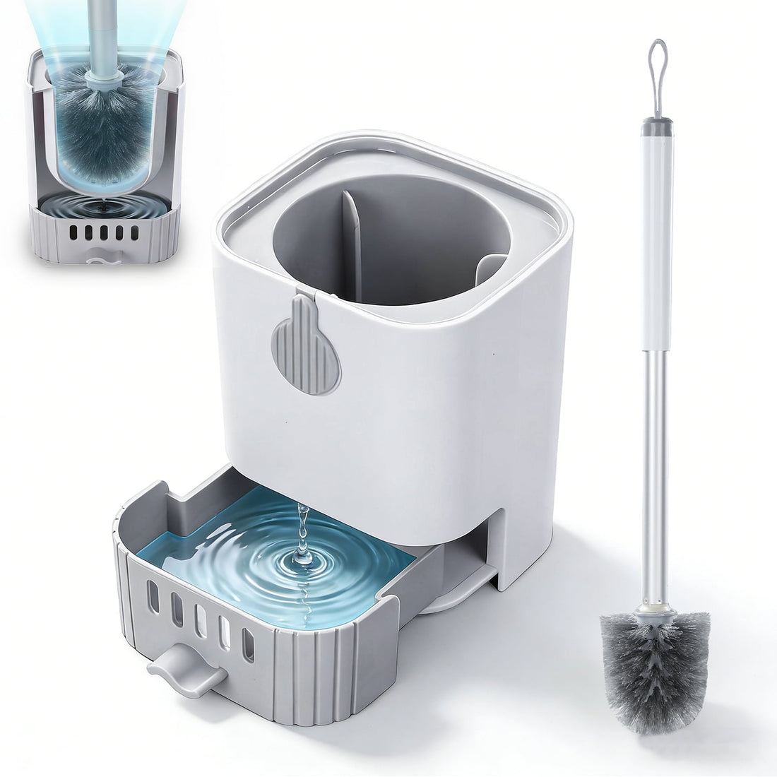 Toilet Brush with Holder – Aluminum Long Handle, Standing & Wall Mountable