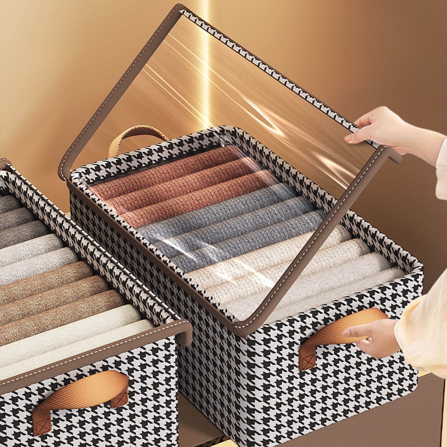 3-Pack Stackable Fabric Storage Bins with Lids & Handles