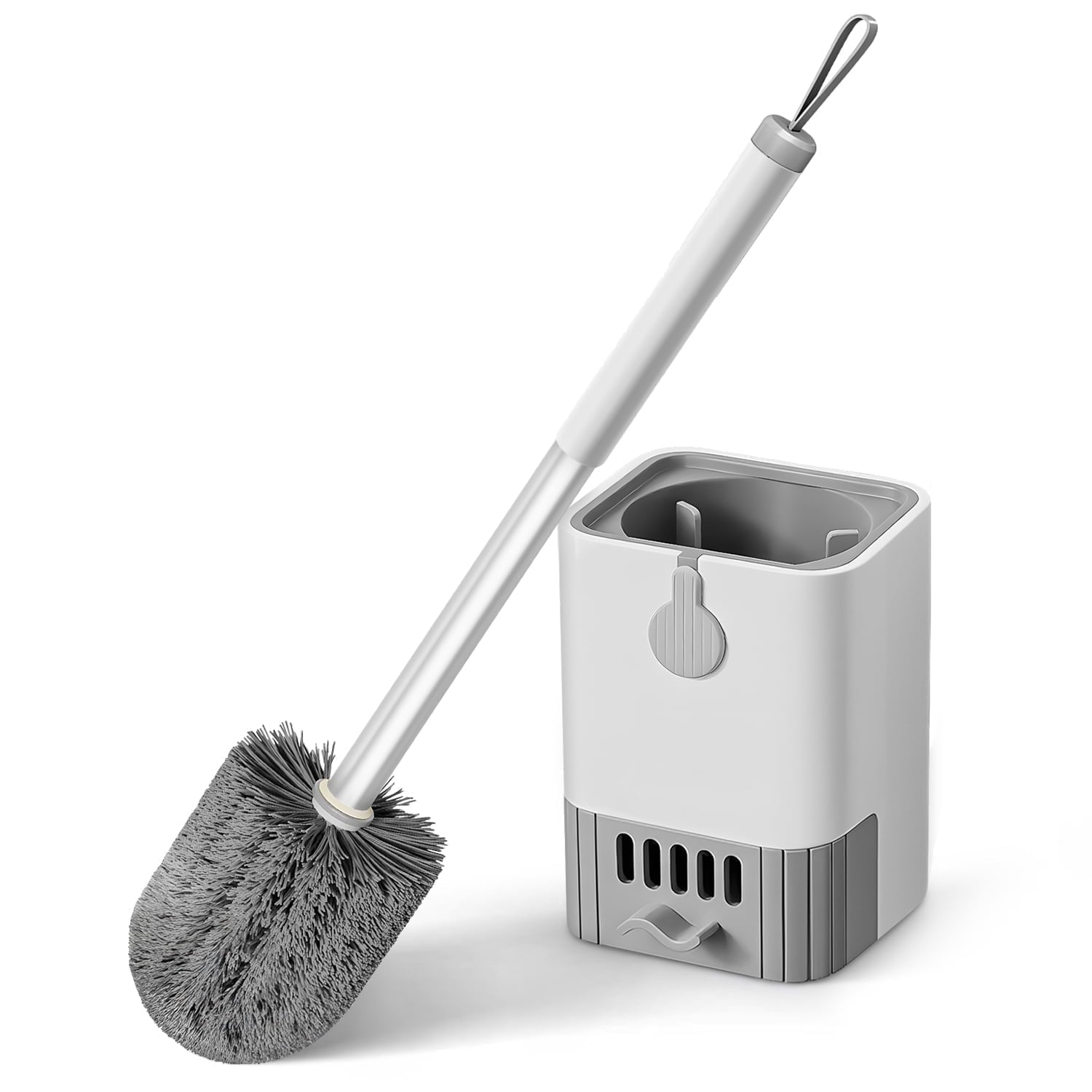 Toilet Brush with Holder – Aluminum Long Handle, Standing & Wall Mountable