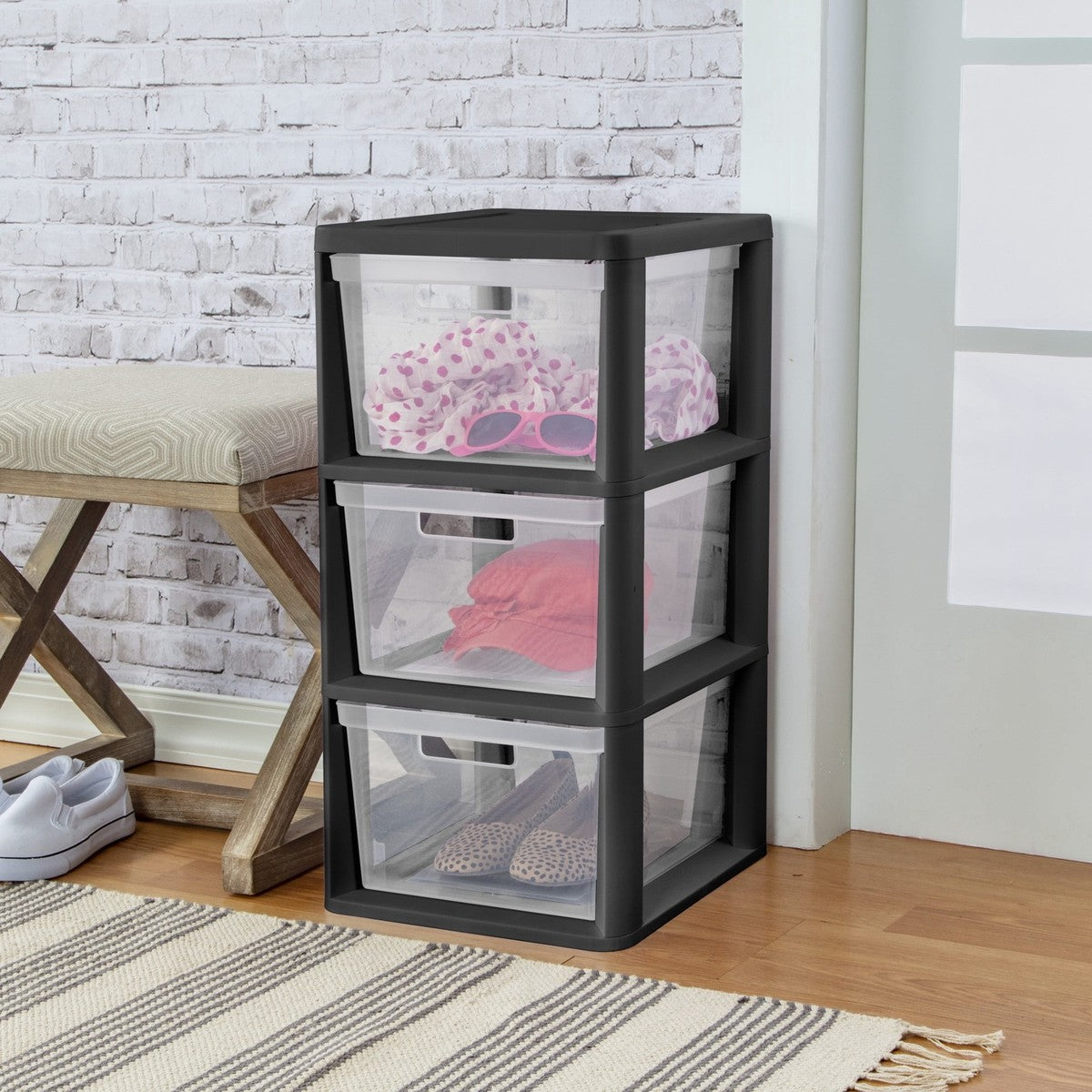 3-Drawer Storage Tower with Clear Bins